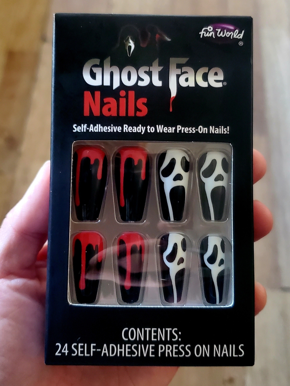 Ghost Face/ Scream Self-Adhesive Press-On Nails- Red, Black